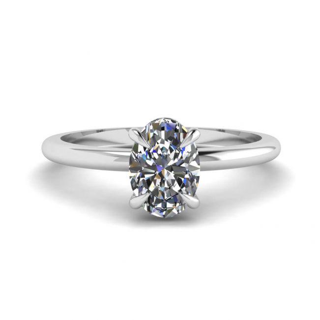 Classic Oval Diamond Solitaire Ring White Gold
