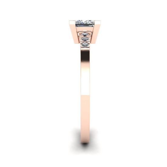 Princess Cut Diamond Ring with 3 Small Side Diamonds Rose Gold,  Enlarge image 3