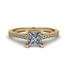 Princess Cut Scalloped Pave Engagement Ring Yellow Gold