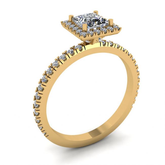 Princess-Cut Floating Halo Diamond Engagement Ring Yellow Gold - Photo 3