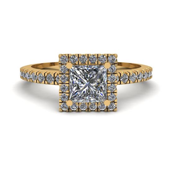 Princess-Cut Floating Halo Diamond Engagement Ring Yellow Gold, Image 1