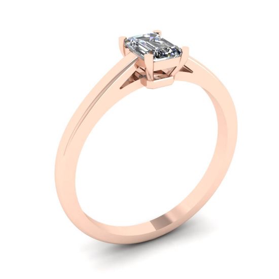 Classic Emerald Cut Diamond Solitaire Ring  Rose Gold,  Enlarge image 4
