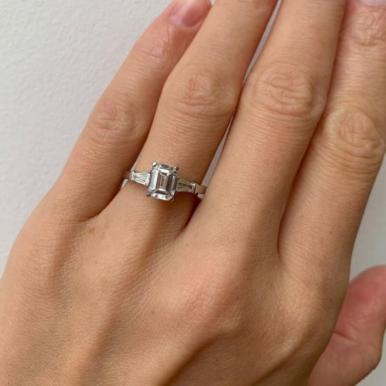 Jia: Three Stone Baguette Diamond Engagement Ring | Ken & Dana Design