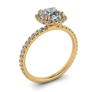 Cushion Diamond Halo Engagement Ring Yellow Gold - Photo 3