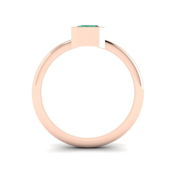 Stylish Square Emerald Ring in 18K Rose Gold,  Enlarge image 2