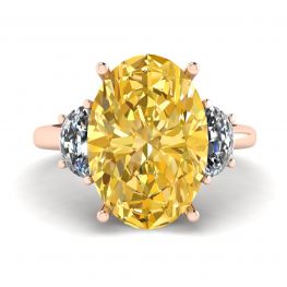 Oval Yellow Diamond with Side Half-Moon White Diamonds Rose Gold