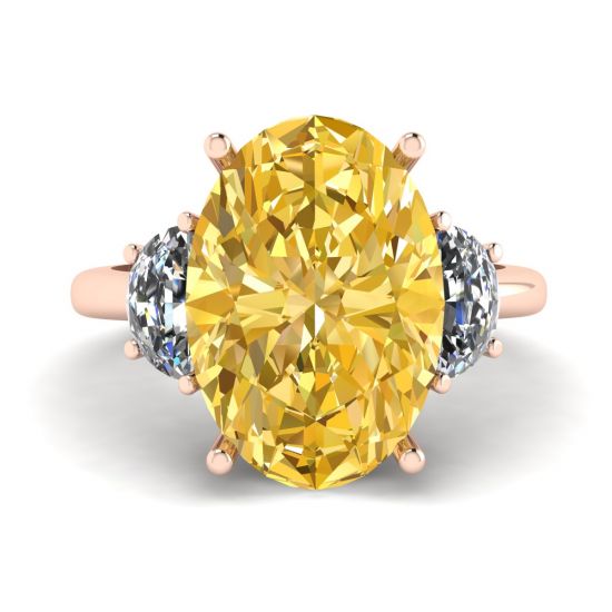Oval Yellow Diamond with Side Half-Moon White Diamonds Rose Gold, Enlarge image 1
