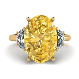 Oval Yellow Diamond with Side Half-Moon White Diamonds Ring Yellow Gold Oval Yellow Diamond with Side Half-Moon White Diamonds Ring Yellow Gold