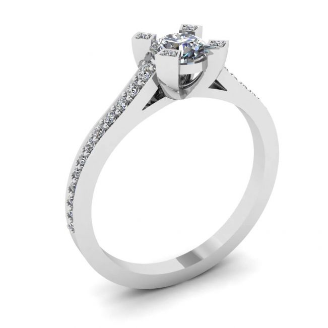 Designer Ring with Round Diamond and Pave - Photo 3