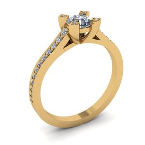 Designer Ring with Round Diamond and Pave in 18K Yellow gold - Photo 3
