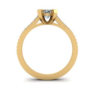 Designer Ring with Round Diamond and Pave in 18K Yellow gold - Photo 1
