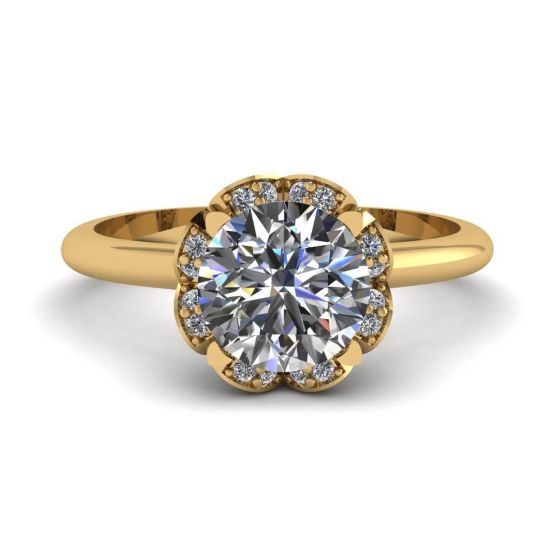 Lace Flower Cushion Diamond Ring Yellow Gold, Image 1