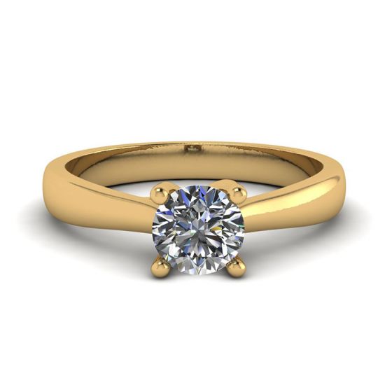 Crossing Prongs Ring with Round Diamond 18K Yellow Gold, Enlarge image 1
