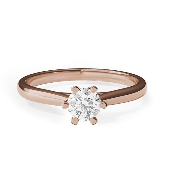 Crown diamond 6-prong engagement ring in rose gold, Enlarge image 1