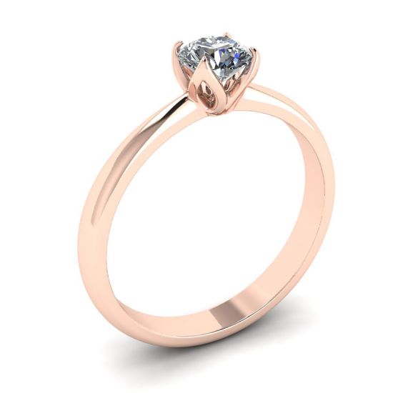 Petal Setting Ring with Round Diamond in 18K Rose Gold,  Enlarge image 4