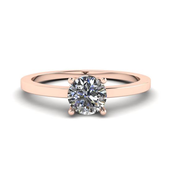 Round Diamond Solitaire Simple 18K Rose Gold Ring, Image 1