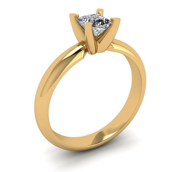Yellow Gold Ring with Princess Cut Diamond,  Enlarge image 4