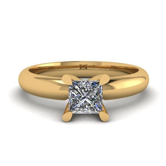 Yellow Gold Ring with Princess Cut Diamond, Enlarge image 1