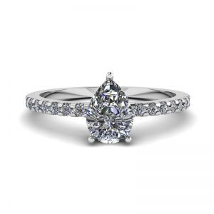 Pear Diamond Ring with Side Pave White Gold