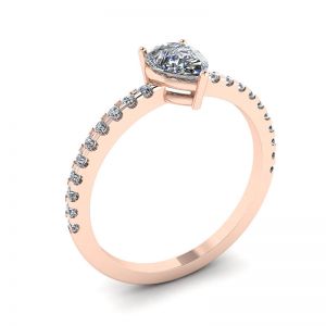 Pear Diamond Ring with Side Pave Rose Gold - Photo 3