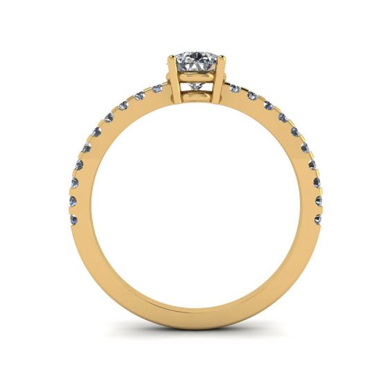 Pear Diamond Ring with Side Pave Yellow Gold, More Image 0