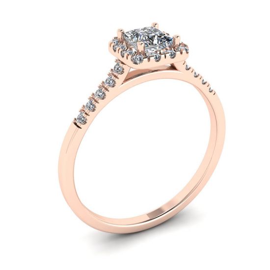 Halo Princess Cut Diamond Ring in Rose Gold,  Enlarge image 4