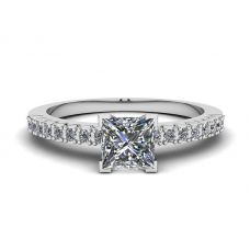 Princess Cut Diamond Ring in V with Side Pave