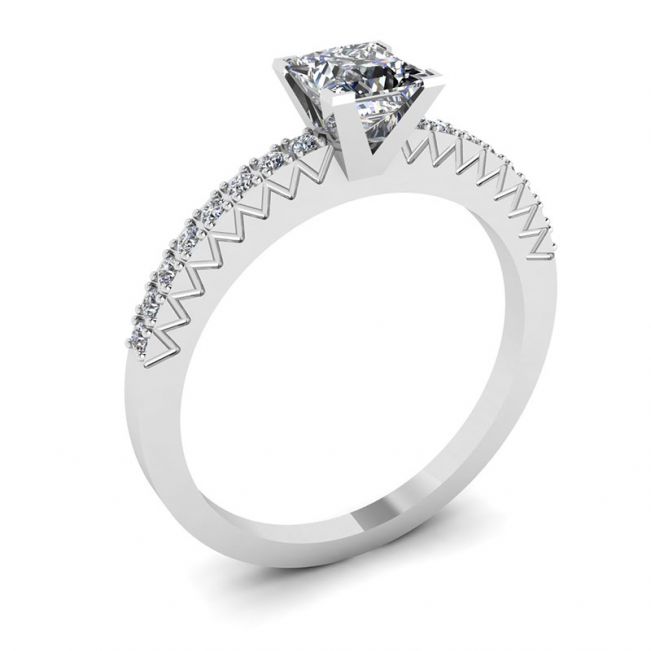 Princess Cut Diamond Ring in V with Side Pave - Photo 3