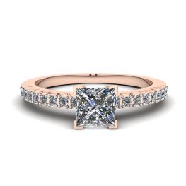 Princess Cut Diamond Ring in V with Side Pave Rose Gold Princess Cut Diamond Ring in V with Side Pave Rose Gold