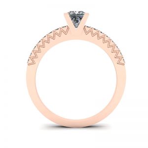 Princess Cut Diamond Ring in V with Side Pave Rose Gold - Photo 1