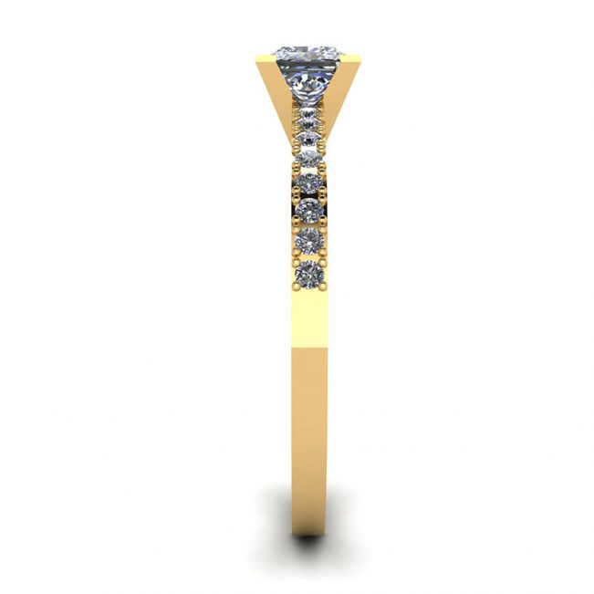 Princess Cut Diamond Ring in V with Side Pave Yellow Gold - Photo 2