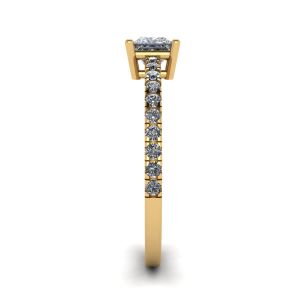 Princess Cut Diamond Ring with Side Pave in 18K Yellow Gold - Photo 2