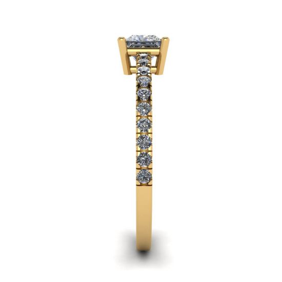 Princess Cut Diamond Ring with Side Pave in 18K Yellow Gold, More Image 1