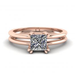Contemporary Princess Cut Engagement Double Ring Rose Gold Contemporary Princess Cut Engagement Double Ring Rose Gold