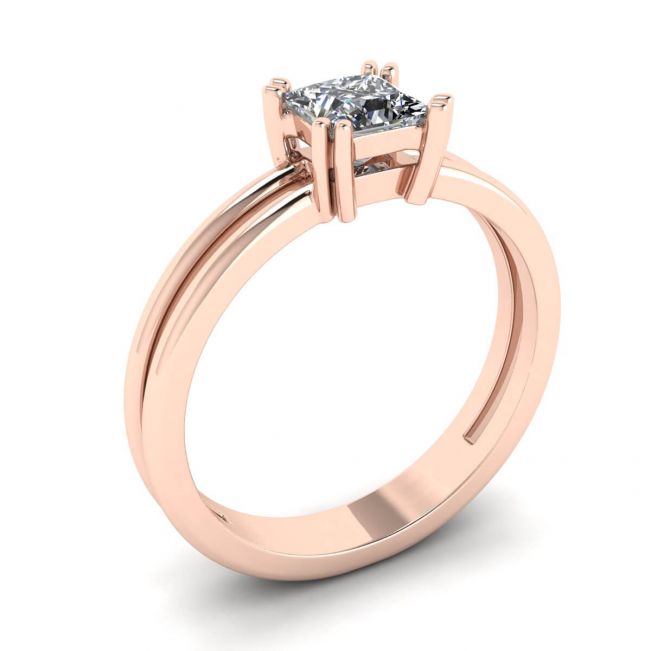 Contemporary Princess Cut Engagement Double Ring Rose Gold - Photo 3