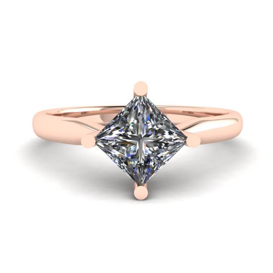 Rhombus Princess Cut Diamond Solitaire Ring Rose Gold, Enlarge image 1