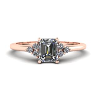 Emerald Cut Diamond Ring with Side Diamonds Rose Gold