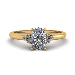 Oval Diamond with 3 Side Diamonds Ring Yellow Gold