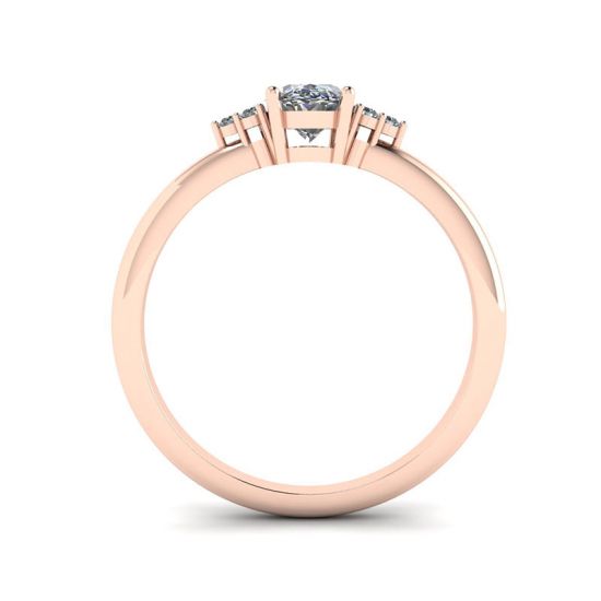 Oval Diamond with 3 Side Diamonds Ring Rose Gold,  Enlarge image 2
