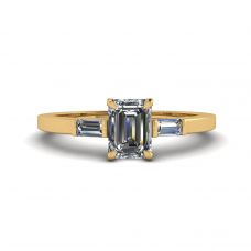 Emerald Cut and Side Baguette Diamond Ring Yellow Gold