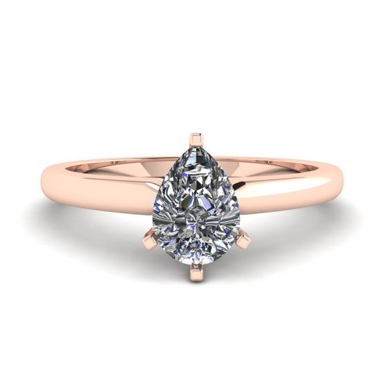 Pear Diamond Solitaire Ring in 6 prongs Rose Gold, Image 1