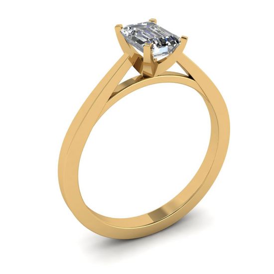 Futuristic Style Emerald Cut Diamond Ring in 18K Yellow Gold,  Enlarge image 4