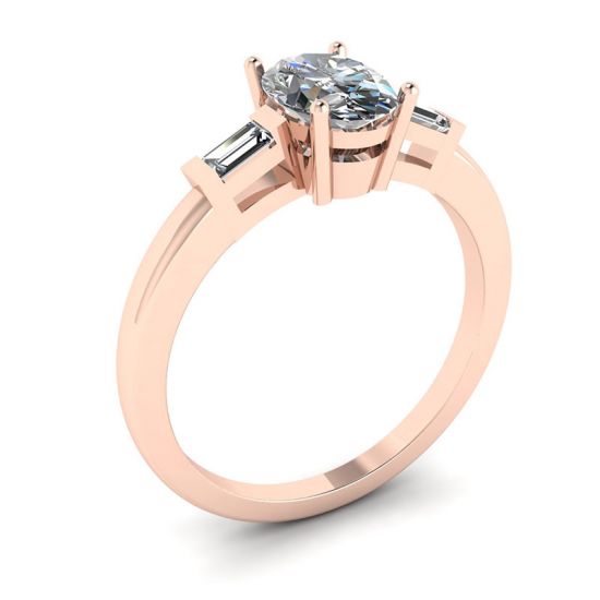Oval Diamond Side Baguettes Rose Gold Ring,  Enlarge image 4
