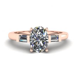 Oval Diamond Side Baguettes Rose Gold Ring