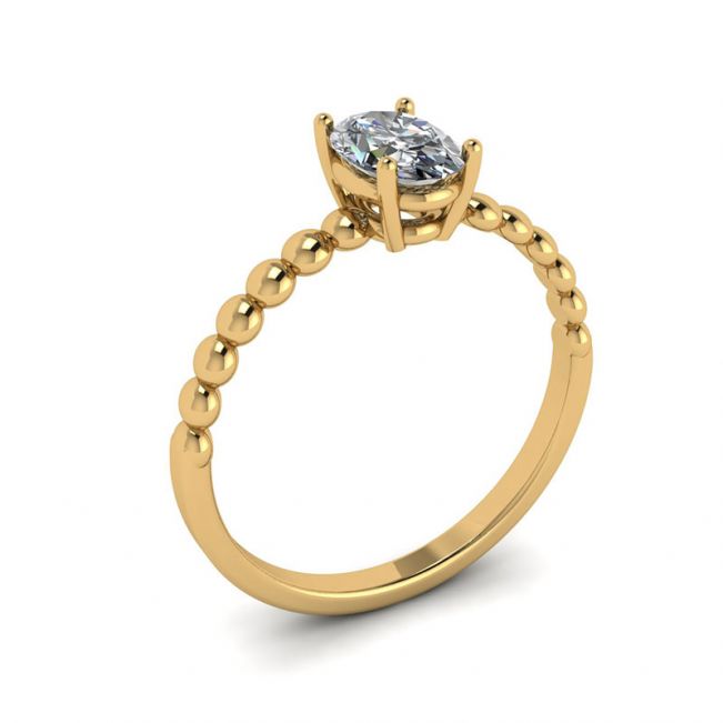 Oval Diamond on Beaded 18K Yellow Gold Ring - Photo 3