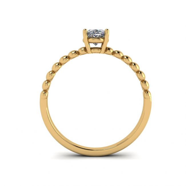 Oval Diamond on Beaded 18K Yellow Gold Ring - Photo 1