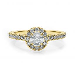 18K Yellow Gold Ring with Round Diamond in Halo