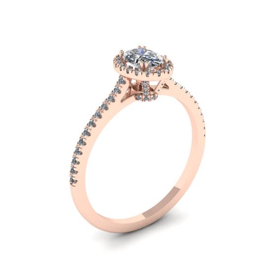 Halo Diamond Oval Cut Ring in 18K Rose Gold,  Enlarge image 4