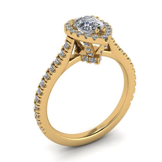 Halo Diamond Pear Cut Ring in 18K Yellow Gold,  Enlarge image 4
