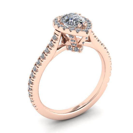 Halo Diamond Pear Cut Ring in 18K Rose Gold,  Enlarge image 4